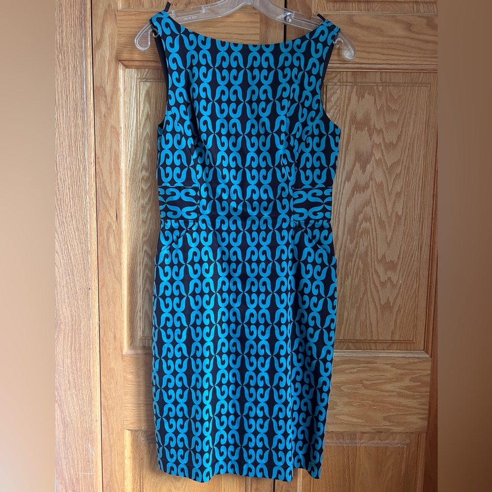 Milly Blue and Black Patterned Midi Dress